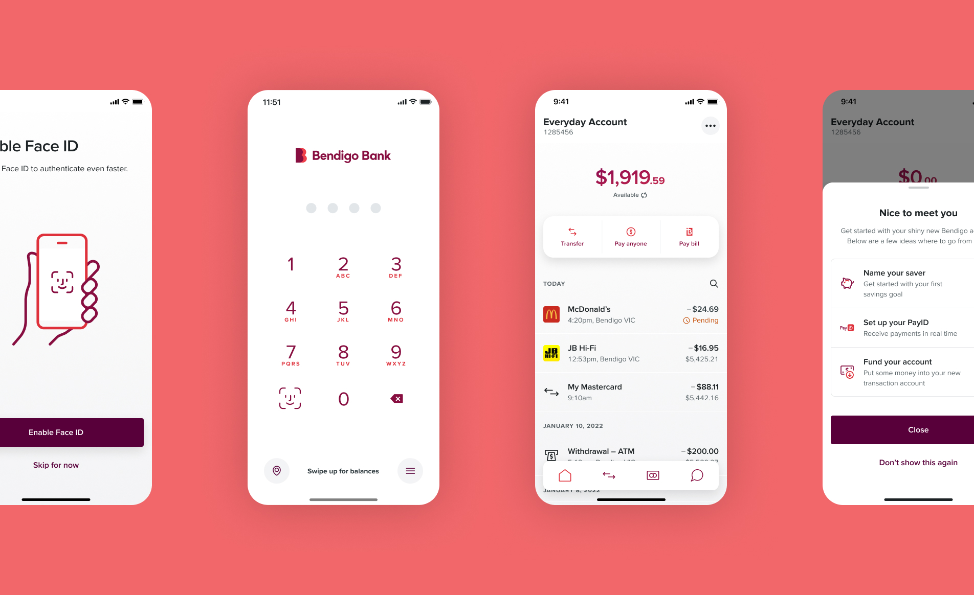 Various Bendigo Internet Banking app screens